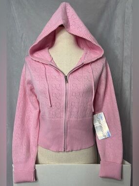 NWT Urban Weekend Pink Pointelle Full-Zip Hoodie Sweater XL